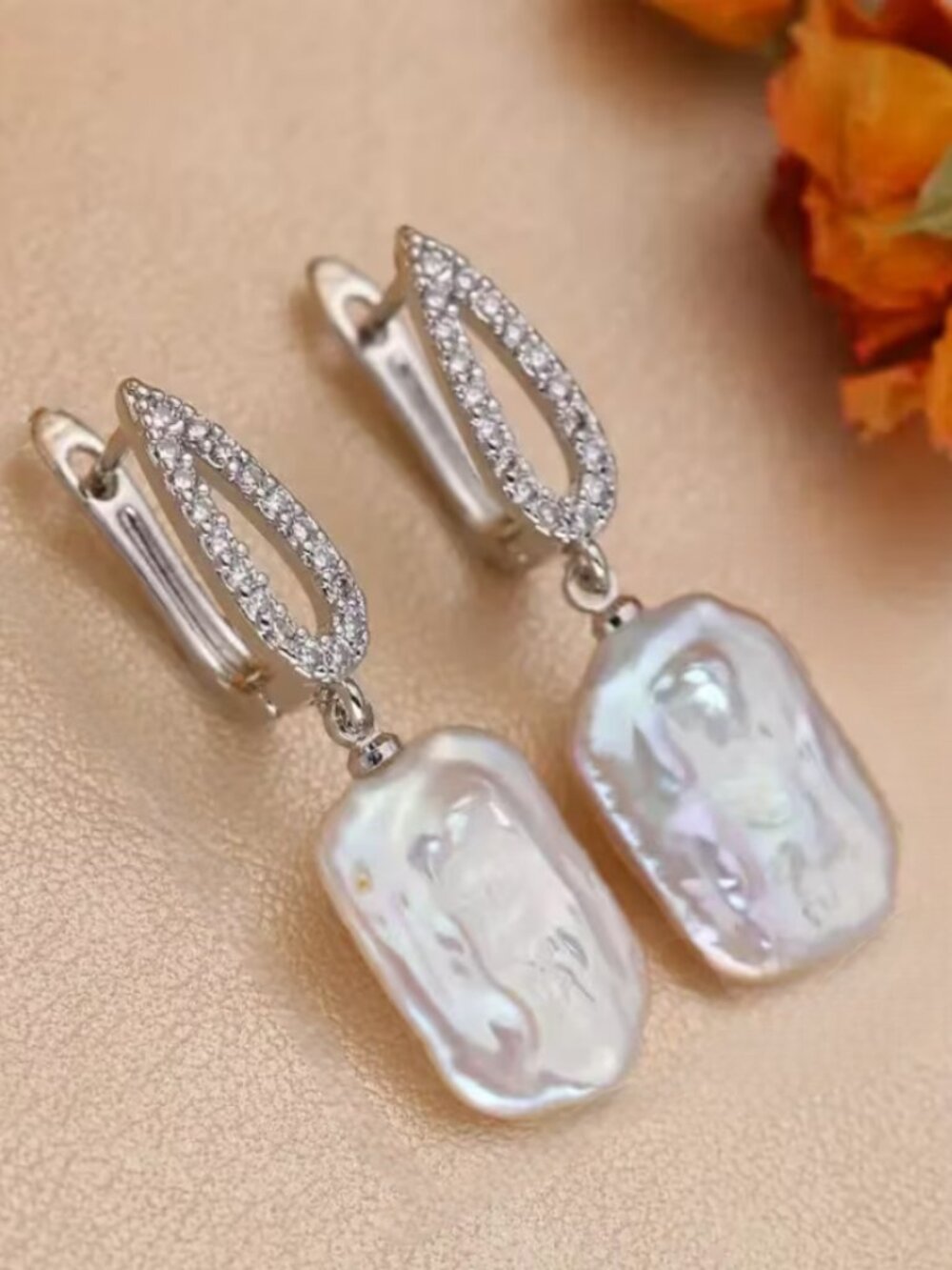 14K White Gold Womens 2ct Diamond Hanging Drop Pearl Earrings Silver Jewelry New